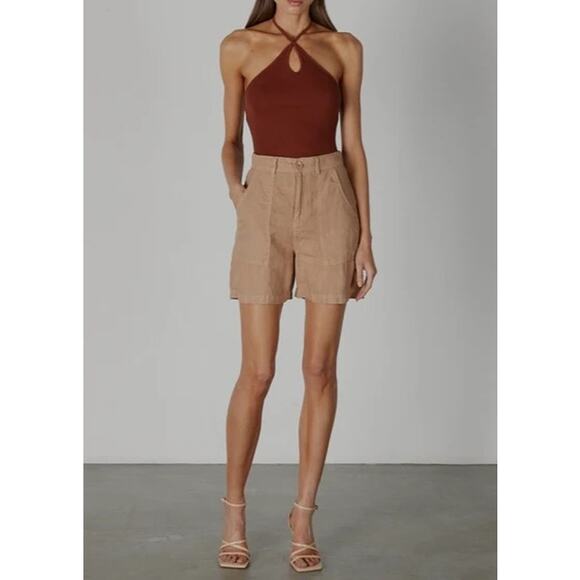 $195 Enza Costa Linen High Waisted Shorts - Italian Clay - 0 - Picture 1 of 9